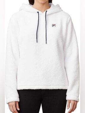 FILA Josephine Sherpa Embroidered Logo Hoodie Sweatshirt - Small - White